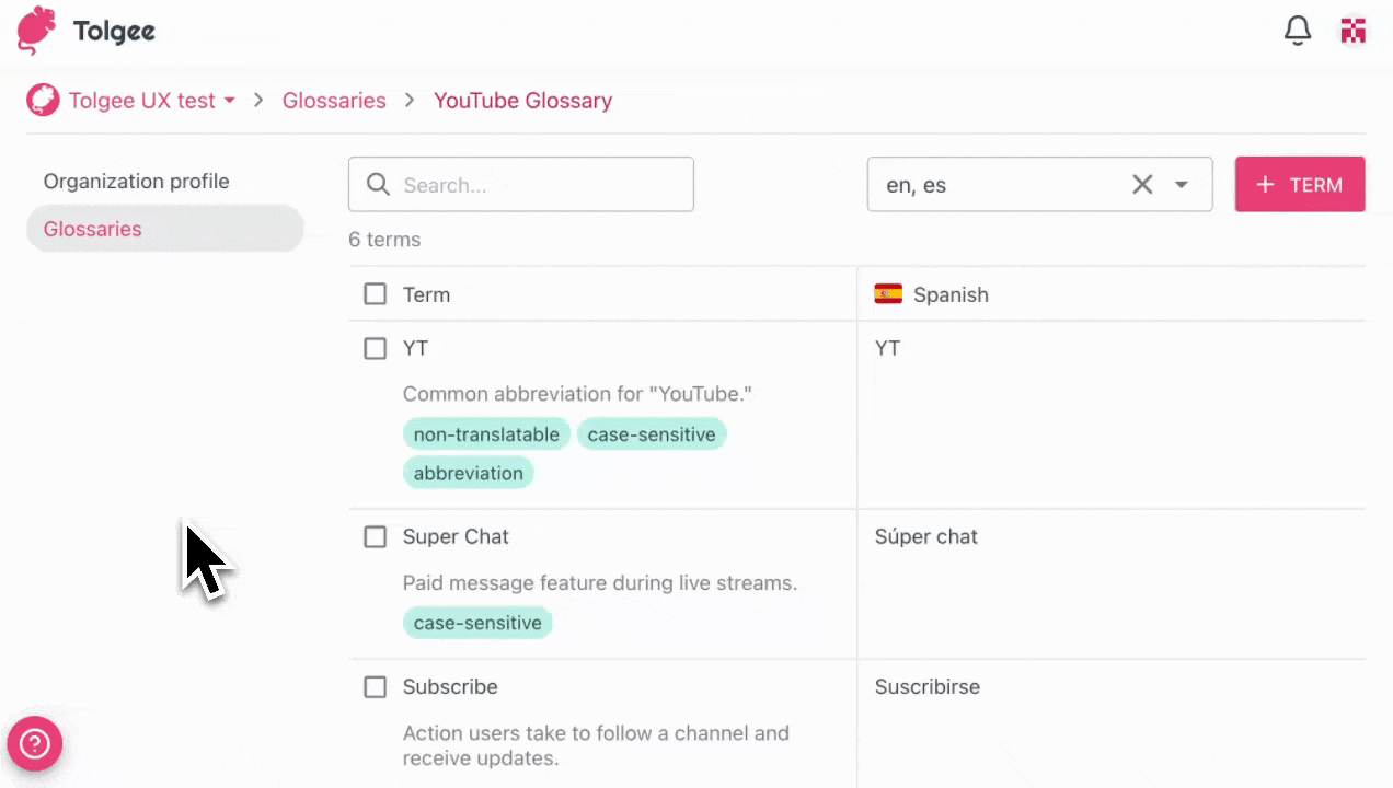 Translate term editor